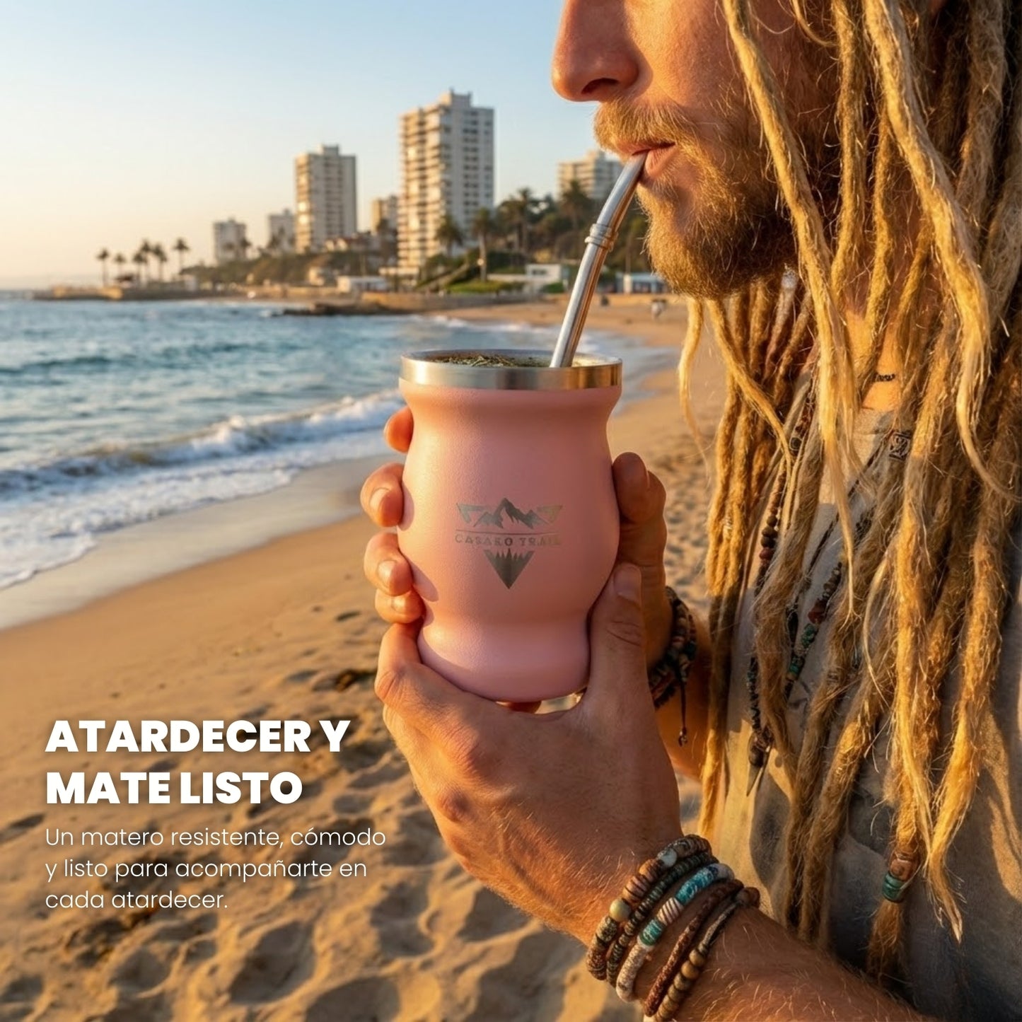 Vaso matero térmico 240 ml con bombilla acero inoxidable Rosa Melón