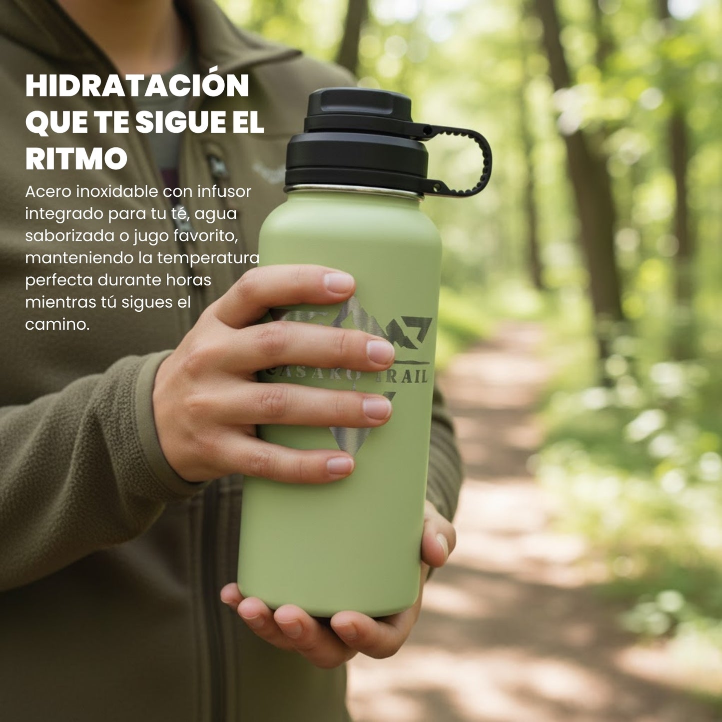 Botella térmica 1 L (950 ml) acero inoxidable Verde Salvia