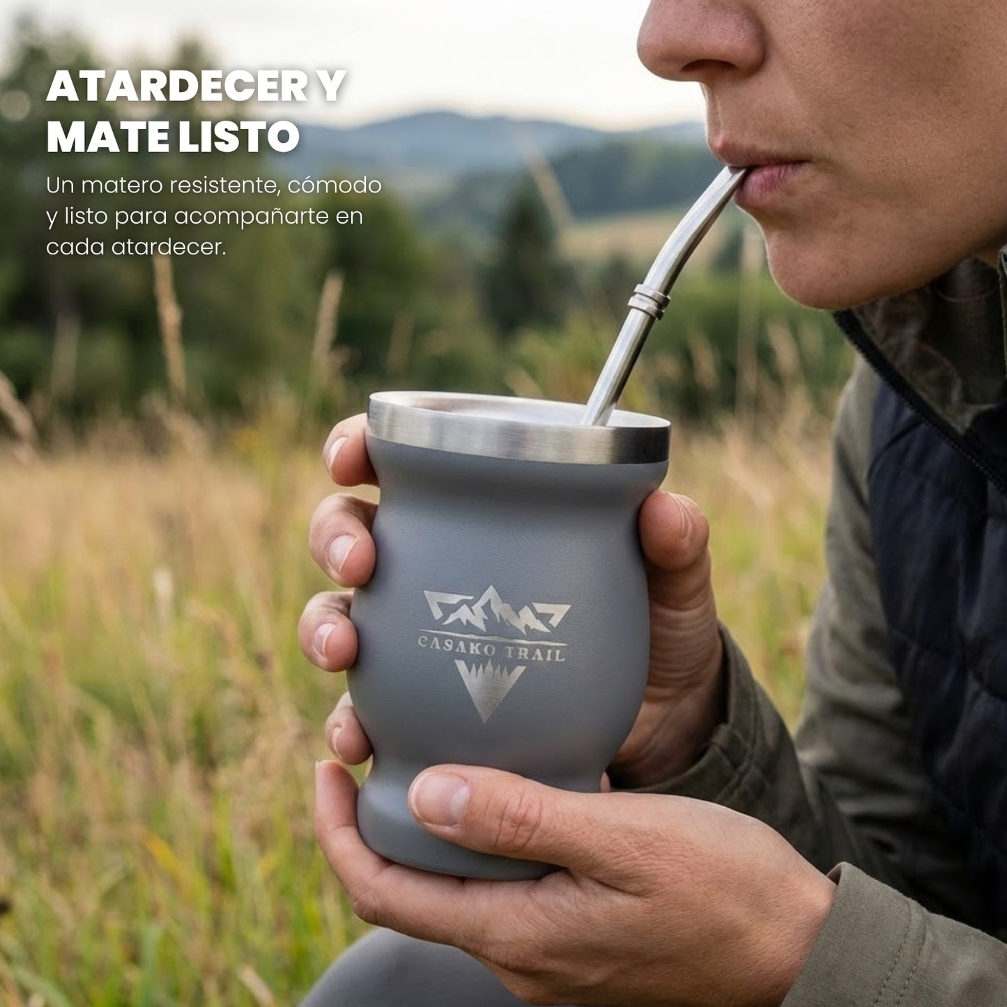 Vaso matero térmico 240 ml con bombilla acero inoxidable Gris Granito