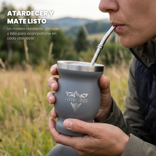 Vaso matero térmico 240 ml con bombilla acero inoxidable Gris Granito