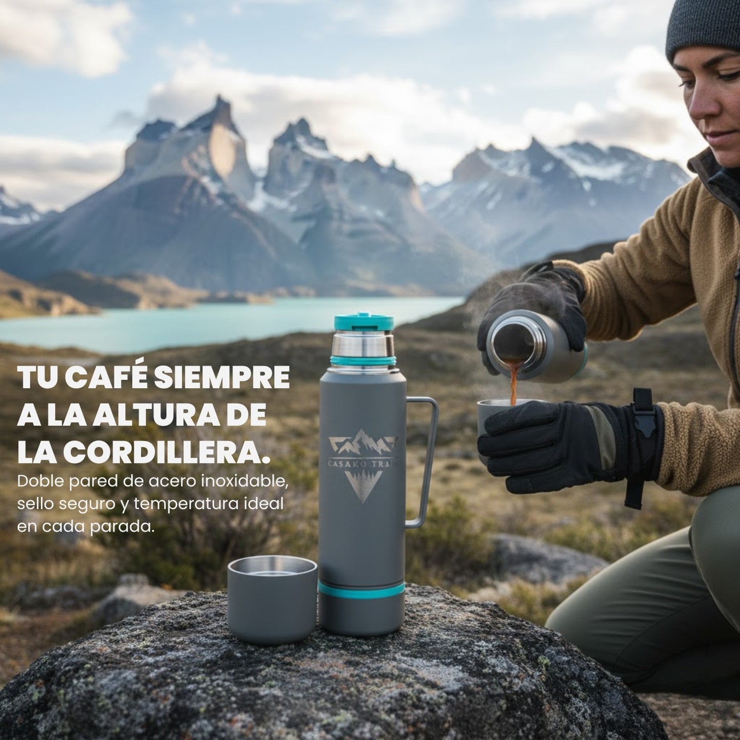 Termo térmico 1,2 L con asa acero inoxidable Gris Granito