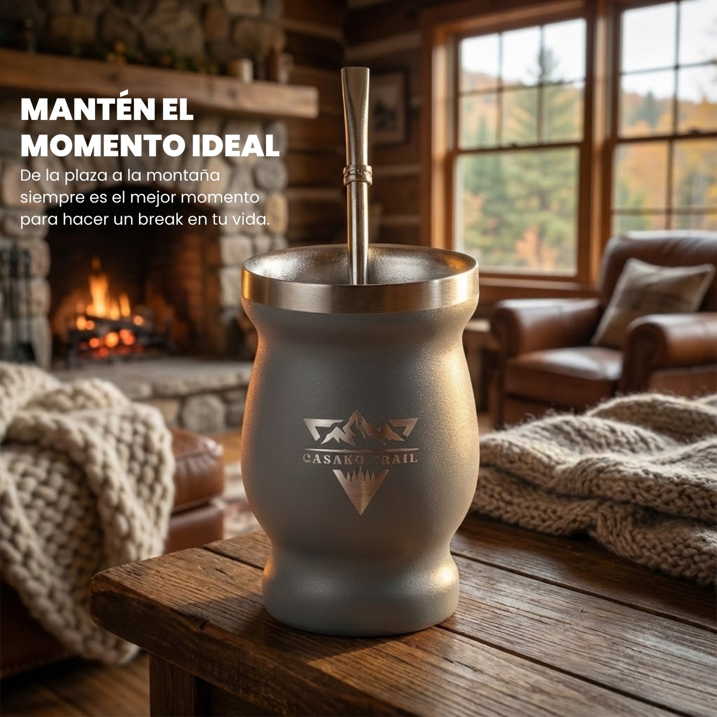 Vaso matero térmico 240 ml con bombilla acero inoxidable Gris Granito