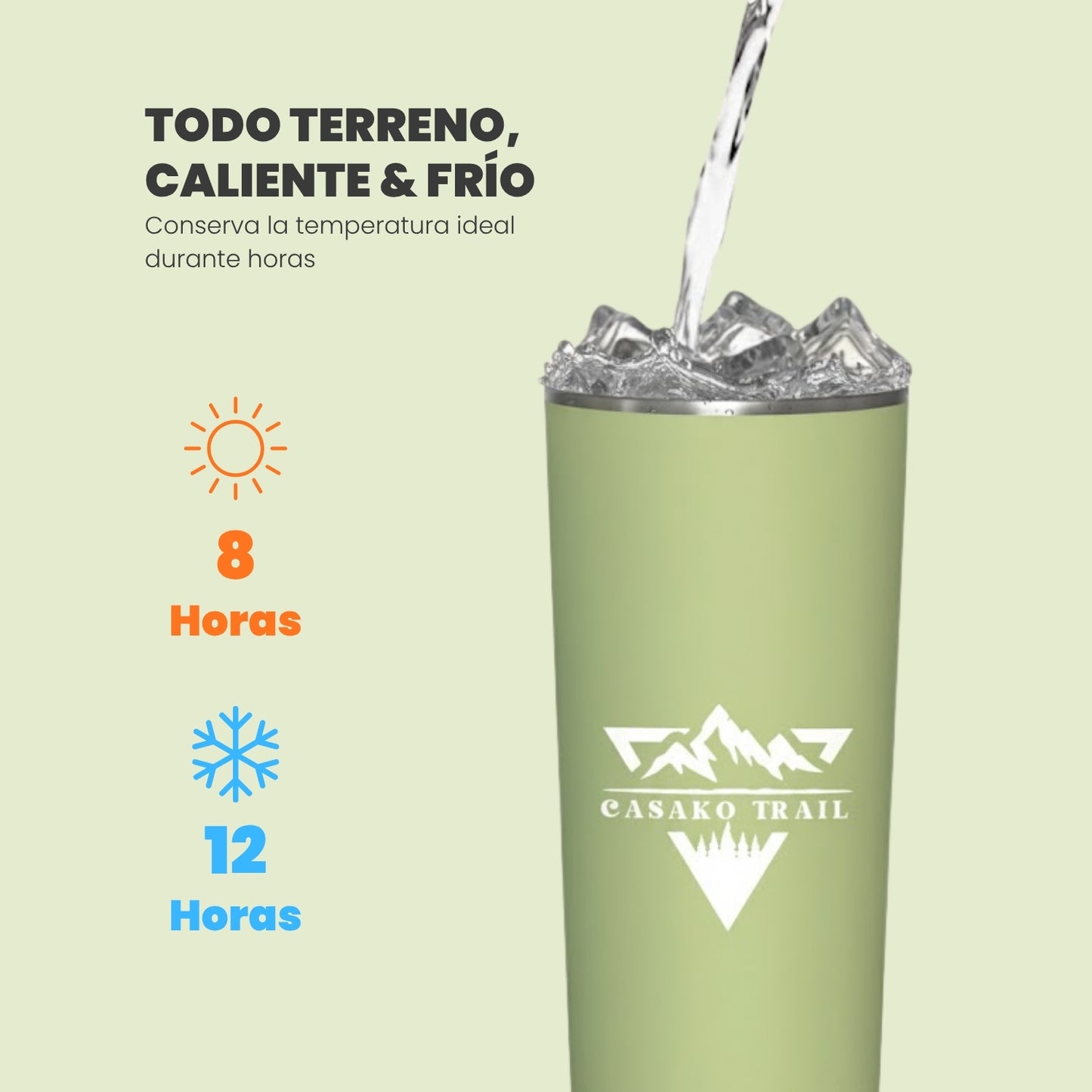 Vaso térmico 700 ml con bombilla Flow acero inoxidable Verde Matcha