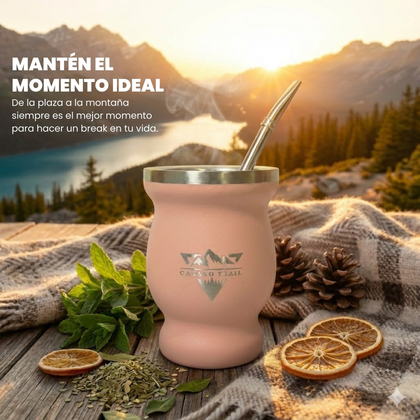 Vaso matero térmico 240 ml con bombilla acero inoxidable Rosa Melón