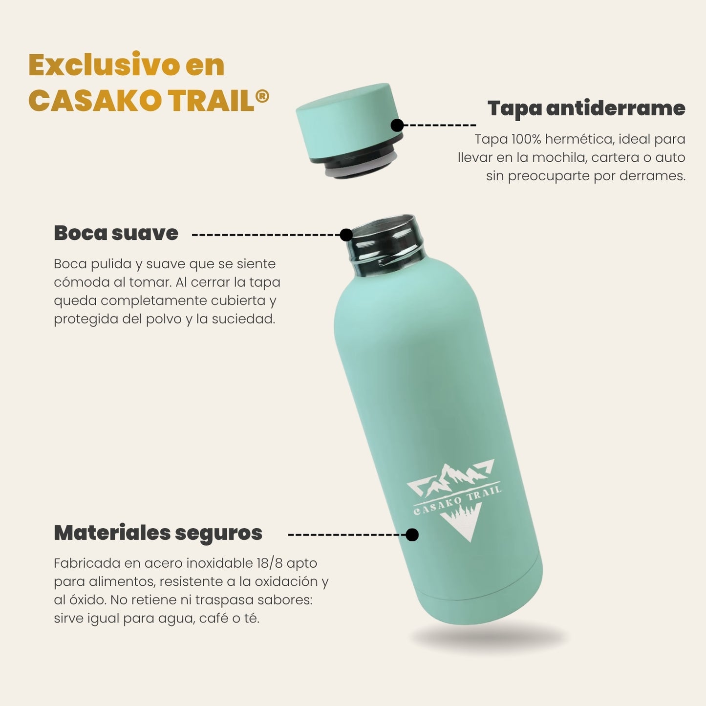 Botella térmica 750 ml deportiva acero inoxidable Verde Patagonia